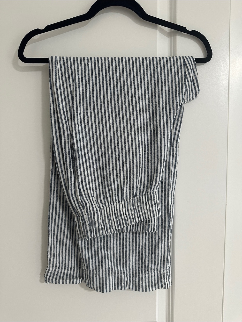 Striped Muted Teal and White Lightweight Lounge Pants Elastic Waist Wide Leg